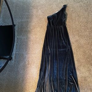 Baltic born Tatiana velvet one shoulder maxi dress in slate blue